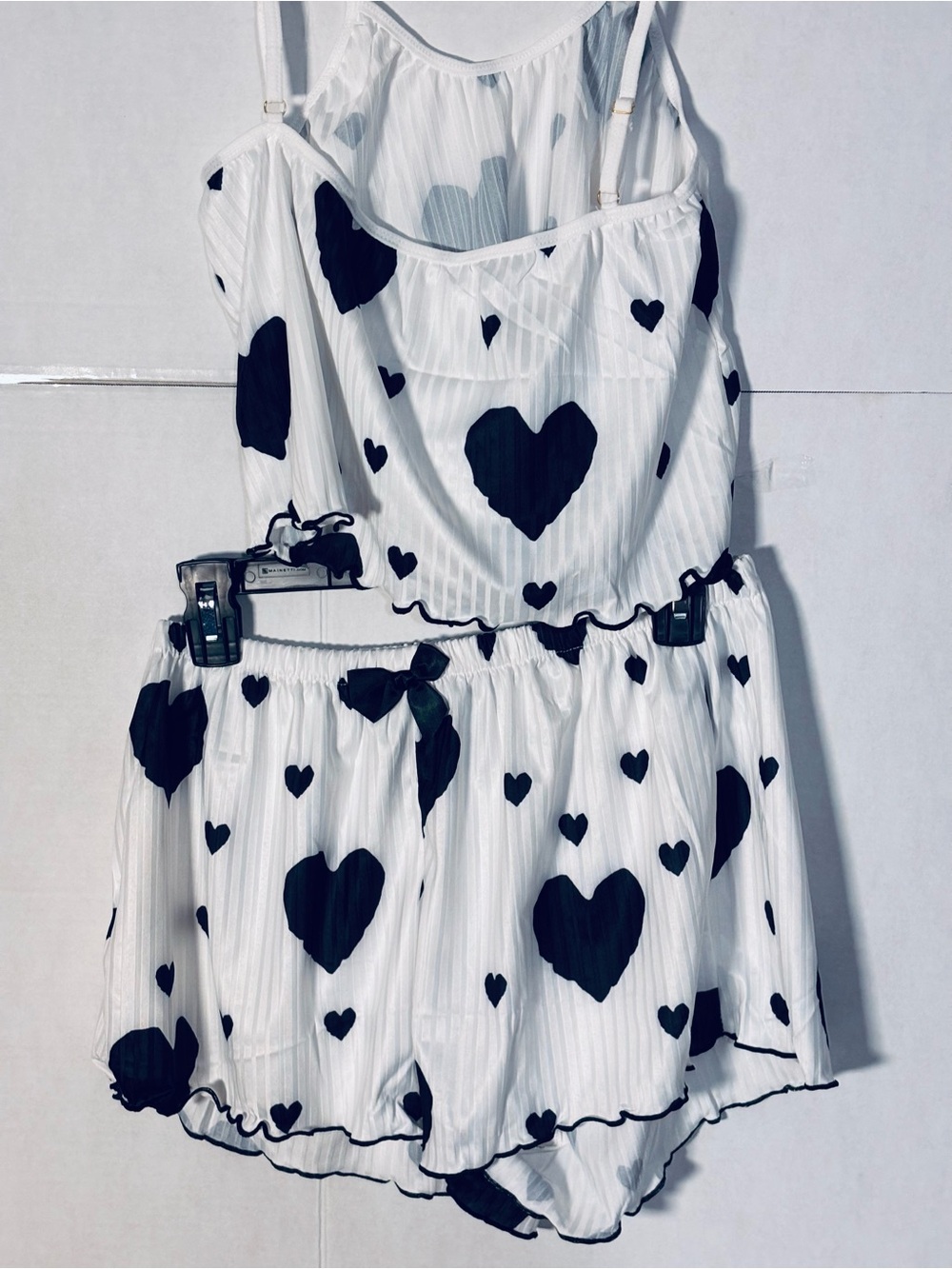 White Heart Print Satin Cami & Shorts Set